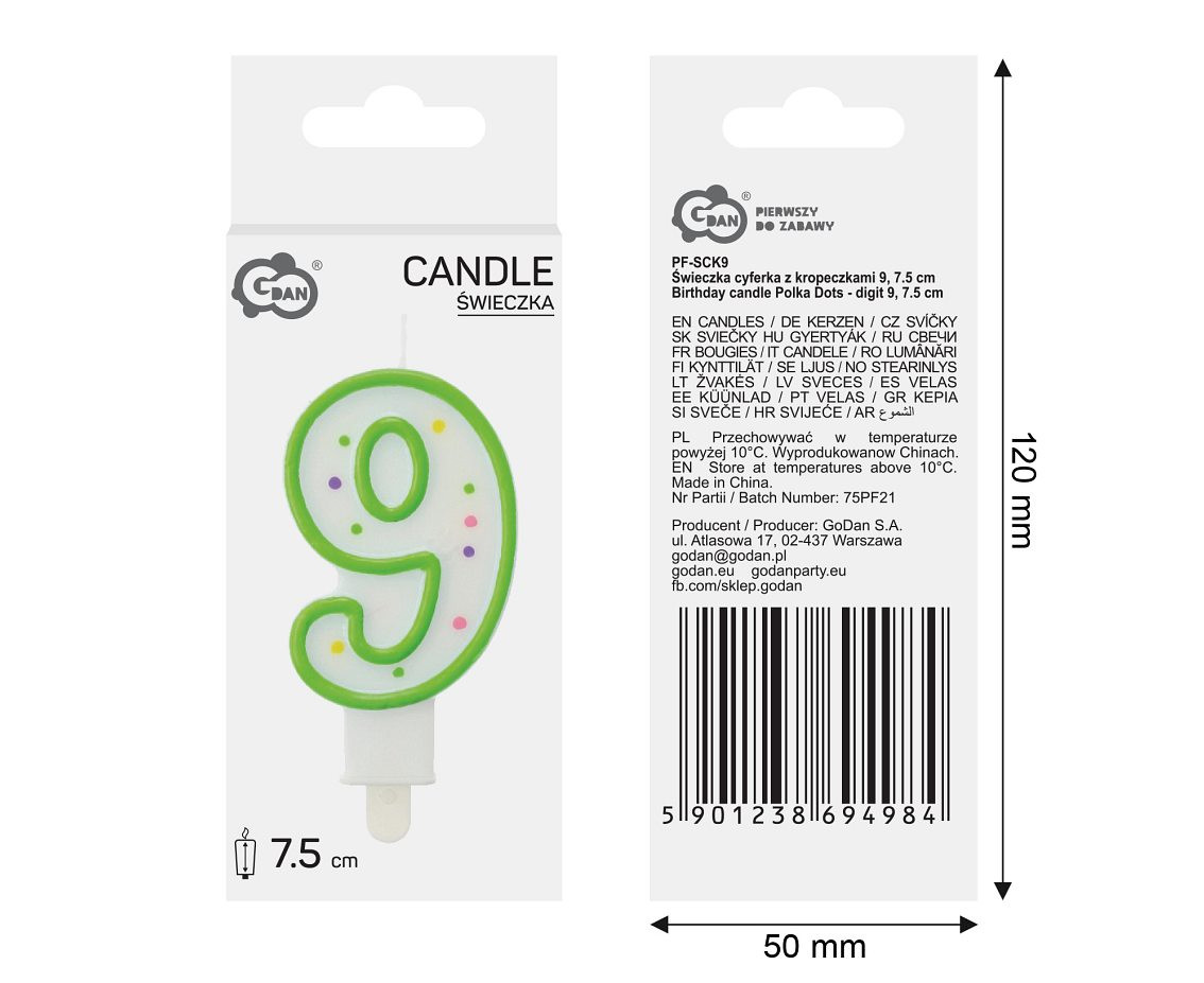 Candle number with dots 9, 8 cm